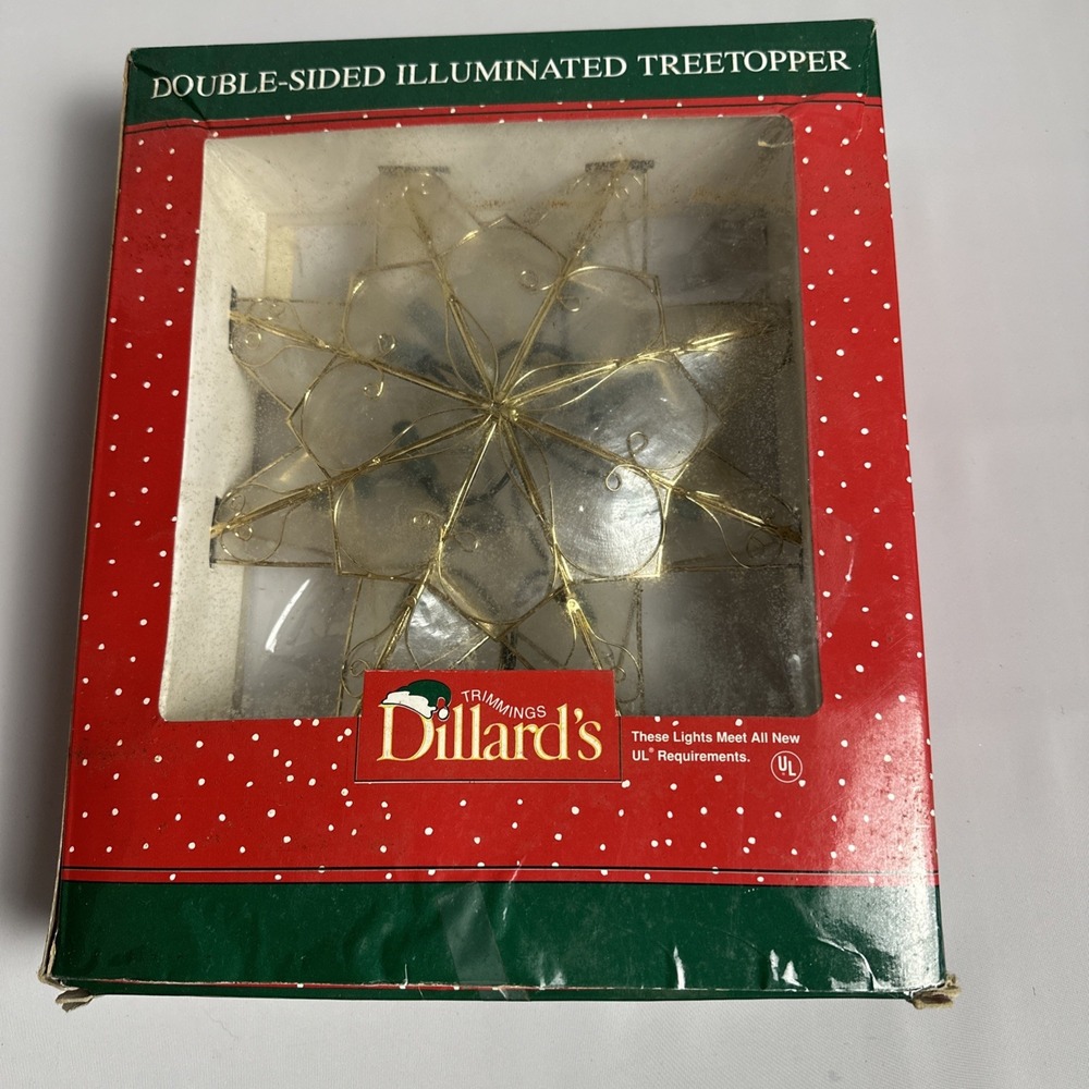 Dillards Trimmings 10 Light Tree Topper Star Glass Frosted Gold With Box Vintage